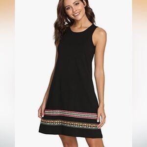 Women’s Black Sleeveless Tank Dress with Colorful Trim. Size large